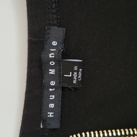 Stretchy Black Slim bodycon fitted Cocktail Dress w Gold Zipper Large - Picture 11 of 16